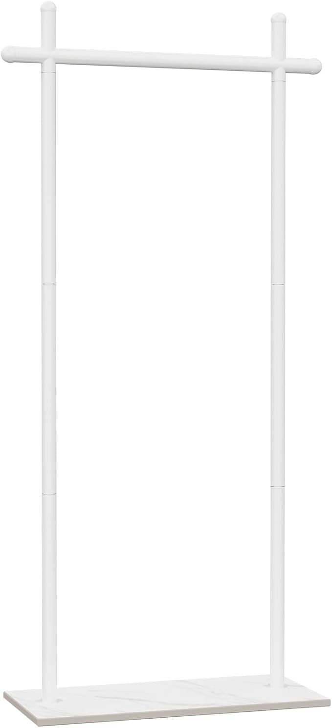 Coat Rack Freestanding with Natural Rock Base, Metal Coat Hanger Stand, Industrial Garment Rack, Clothes Tree, Suitable For Outerwear, Hats, Handbags, 68.9in, White, Large