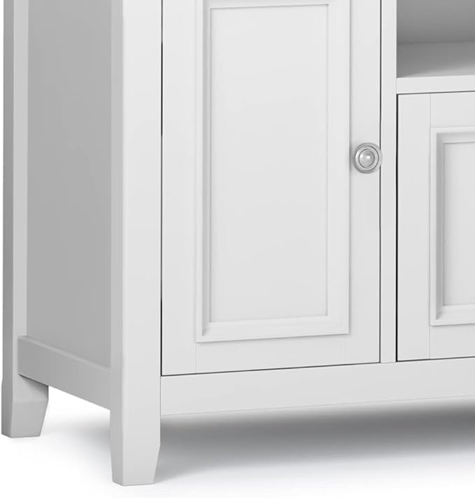 SIMPLIHOME Amherst 72-inch Wide Solid Wood TV Stand in White, Transitional-Style Media Console for Living Room with Cable Management and Adjustable Shelves, Fits 80" TVs