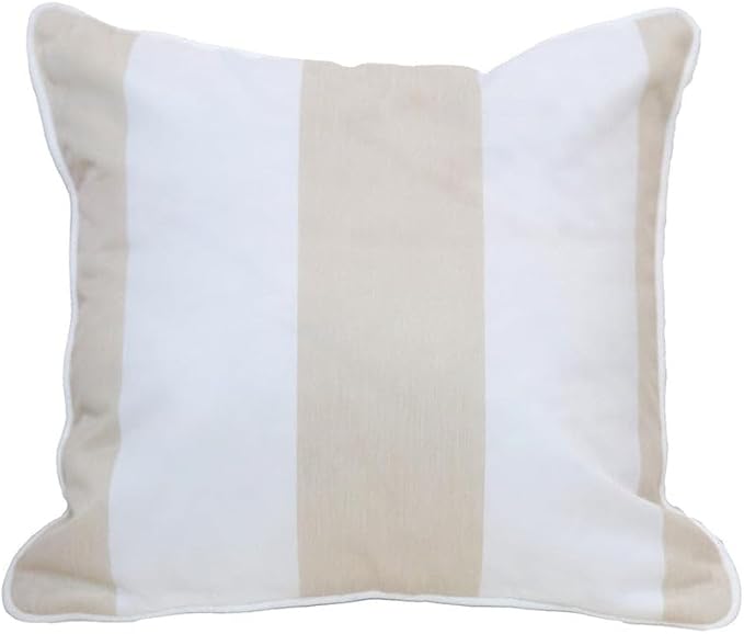 East Green 14 x 14 Waterproof Outdoor Pillow with Insert, Flax Tan Stripe - Premium Olefin Outdoor Accent Pillow for Patio Furniture