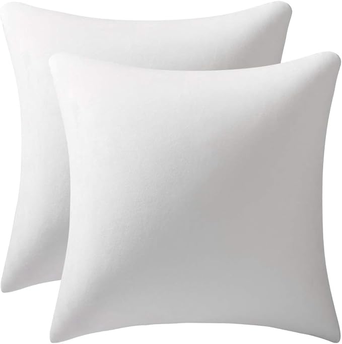 DEZENE Decorative Pillow Cases 20x20 White: 2 Pack Cozy Soft Polyester Square Throw Pillow Covers for Farmhouse Home Decor