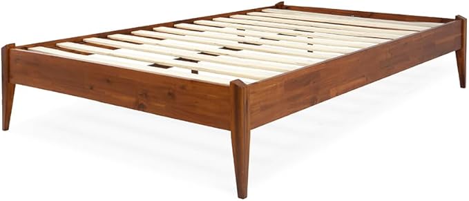Bme Dinkee 15 Inch Signature Bed Frame Without Headboard - Modern & Minimalist Style with Acacia Wood - 12 Strong Wood Slat Support - Easy Assembly - No Box Spring Needed - Caramel, Full