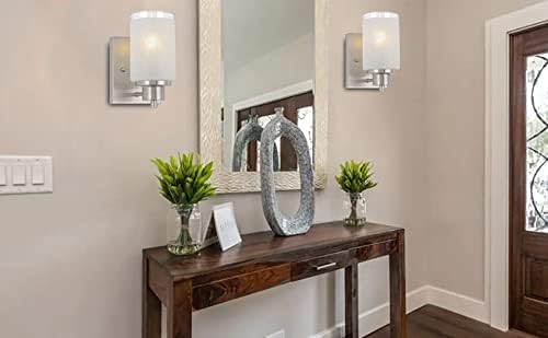 2 Pack Bath Vanity Light Fixture, Modern Indoor Wall Scone Lighting White Linen Frosted Glass Shades with Brush Nickle Finish Wall Lamp for Bathroom Kitchen Entryway Bedside