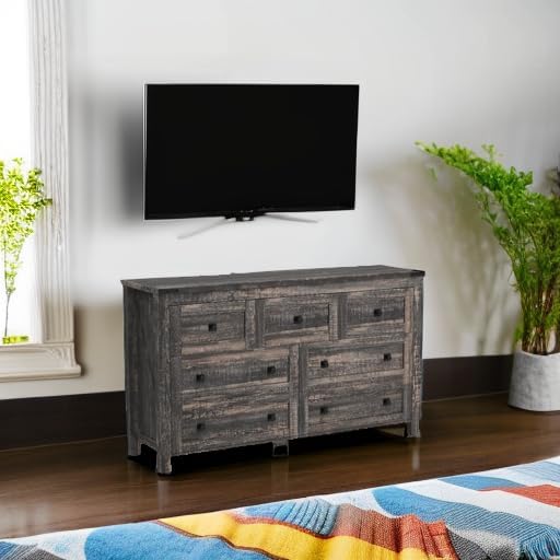 T4TREAM Farmhouse 7 Drawers Dresser for Bedroom, Wood Rustic Dresser Tv Stand, Storage Dressers Organizer for Bedroom, Living Room,Hallway, Dark Rustic Oak