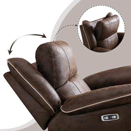 Phoenix Home Dual Motor Power Lift Chair for Elderly, Lift Chairs with Massage and Heat, Leather Electric Chairs for Adults, Recliner Chair with USB, 2 Concealed Cup Holders, Brown