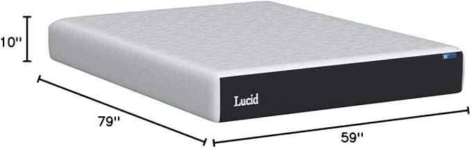 LUCID 10 Inch Memory Foam Mattress - Medium Feel - Infused with Bamboo Charcoal and Gel - Bed in a Box - Temperature Regulating - Pressure Relief - Breathable - Queen Size