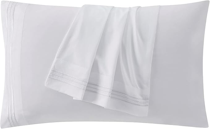 Clara Clark Bed Sheets, Premier 1800 Series 4 Piece Bed Sheet Set, Deep Pocket, Wrinkle, Fade, Stain Resistant, Luxury Soft Bedding Sheets & Pillowcases, Queen, White