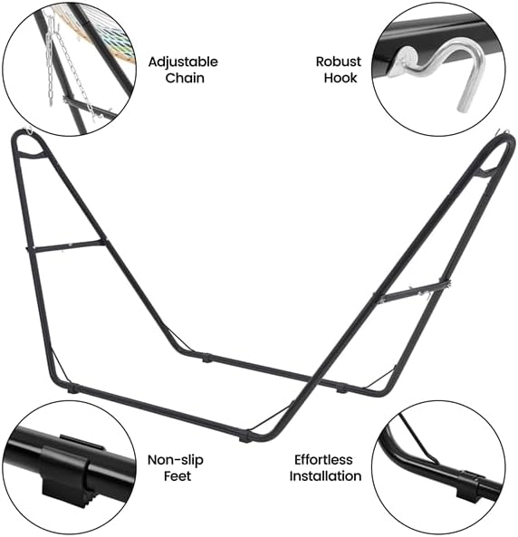 Yaheetech Hammock with Stand Set, 2-3 People Heavy Duty Hammock with Frame & Removable Pillow for Outdoor & Indoor, Max.Weight Capacity 475LB - Green Stripe