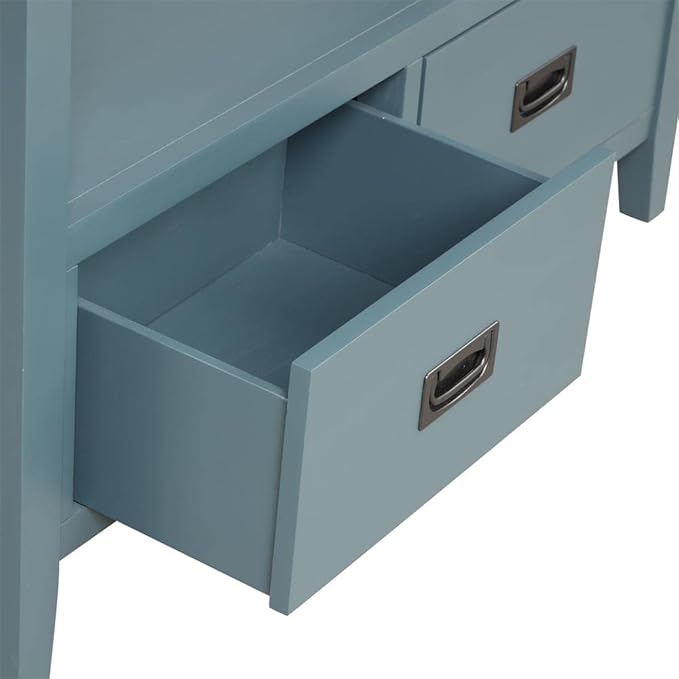 36 Inch Country Farmhouse Console Table with 4 Drawers and 1 Storage Shelf Pine Wood Material for Entryway Entrance Living Room Bedroom Hallway Kitchen (Blue)