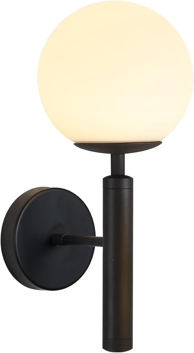 KCO Lighting Modern Wall Sconce Golden Mid Century Industrial Matte Globe Glass Wall Light for Bedroom Vanity Light (Black)