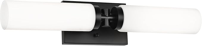 Emak Black Vanity Lights for Bathroom, Modern Farmhouse 2-Light Bathroom Light Fixtures Over Mirror with Milk Glass Shade, 21 Inch Cylinder Wall Sconces, VL086-BK-ML-2