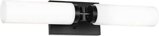 Emak Black Vanity Lights for Bathroom, Modern Farmhouse 2-Light Bathroom Light Fixtures Over Mirror with Milk Glass Shade, 21 Inch Cylinder Wall Sconces, VL086-BK-ML-2