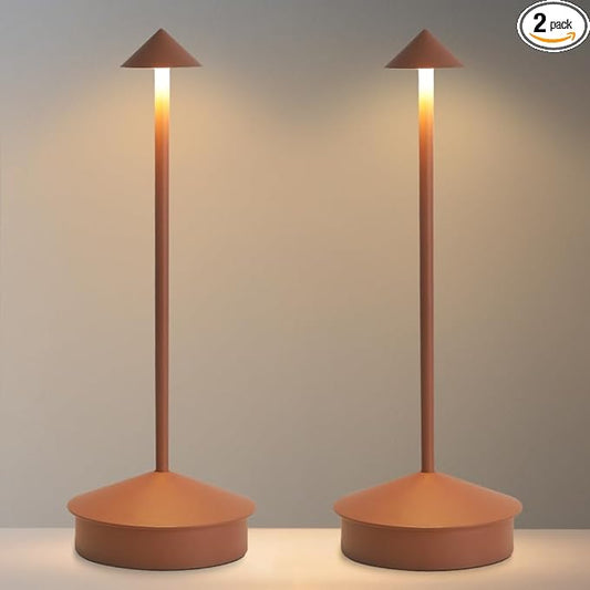 EJQ 2 Pack LED Cordless Table Lamp, Portable 6000mAh Rechargeable Aluminum, Touch Control Outdoor Table Lamp, 3 Color Dimmable Cordless Table Lamps for Restaurant, Patio, Bedroom, Outdoor - Brown