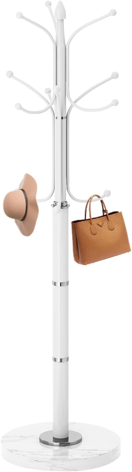 Modern Metal Coat Rack Stand, Coat Rack Freestanding with Natural Marble Base, Sturdy Heavy Duty Coat Racks with 12 Hooks, Coat Hall Tree Stand for Entryway, Office (12 HOOKS-White)