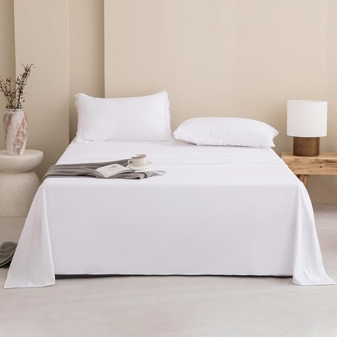 Andency California King Size Comforter Set with Sheets White - 7 Pieces Cal King in a Bag Boho Bedding Sets, White Fringe Bed Set with Comforter, Sheets, Pillowcases & Shams