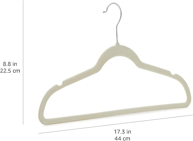 Amazon Basics Slim, Velvet, Non-Slip Suit Clothes Hangers, Ivory/Beige- Pack of 30