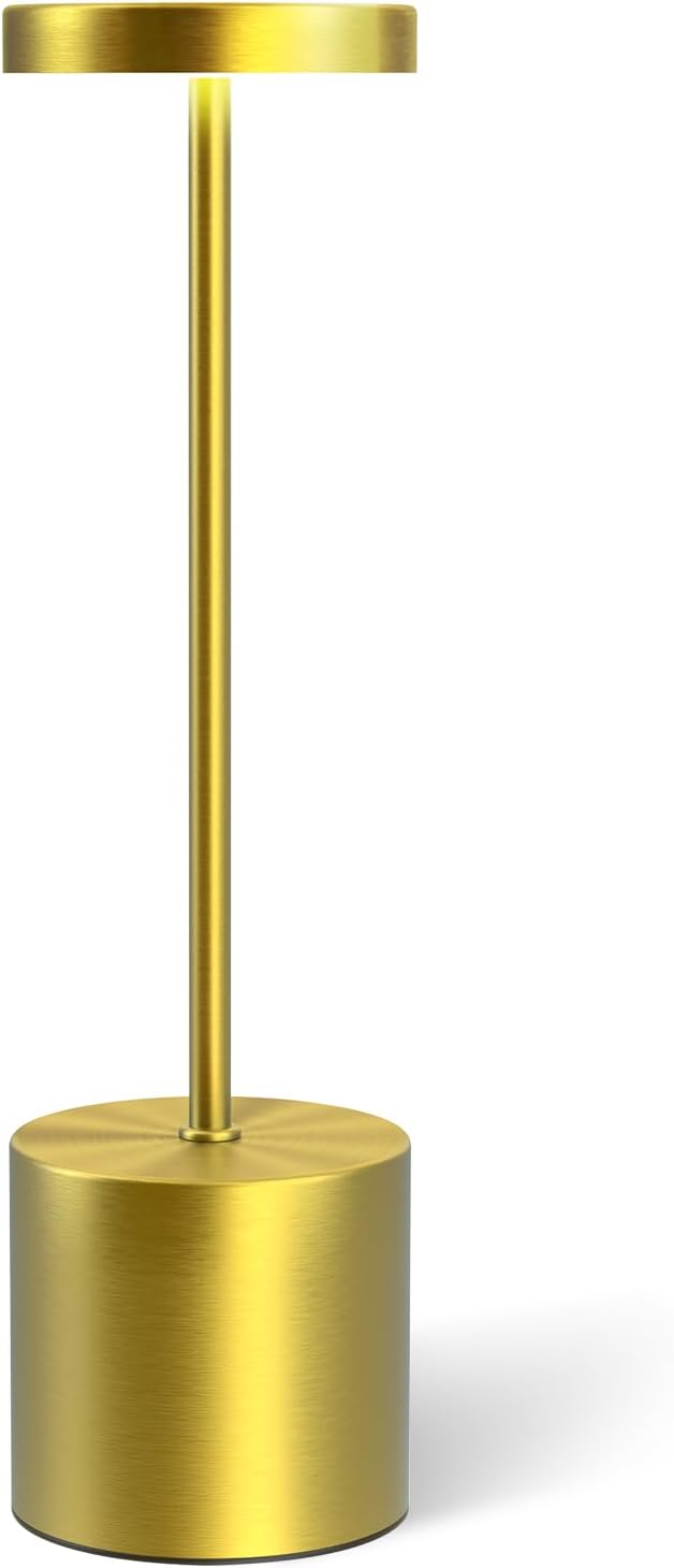 Cordless Table Lamps Rechargeable, Portable LED Desk Lamp, 5000mAh Battery Powered Wireless Table Light - 3 Color Dimmable Lighting for Restaurant Dining Patio Outdoor Bedroom(Gold)
