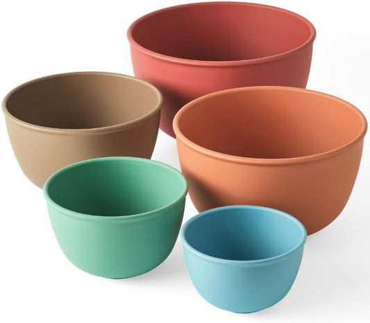 Bamboozle Mixing Bowls | 5 Piece Plant-Based Nesting Bowl Set | Matte Finish | Multi-Color | Dishwasher and Microwave Safe | Desert Bloom