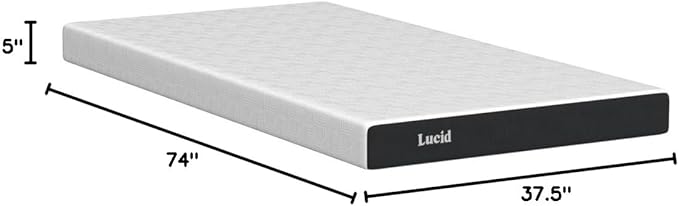 Lucid 5 Inch Gel Memory Foam Mattress - Firm Feel - Gel Infusion - Memory Foam Infused with Bamboo Charcoal - Breathable Cover - Twin