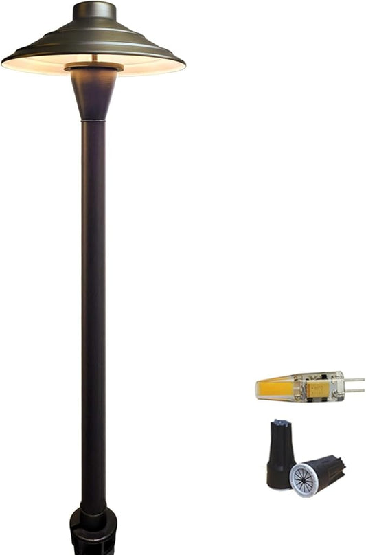 COLOER Brass Low Voltage Walkway Lights for Outside Bronze Finish 1-Pack with LED G4 Bulb,9-17V AC/DC 2W 2700K Warm White Outdoor Landscape Path Lights for Garden,Yard,Sidewalk or Driveway(601B)