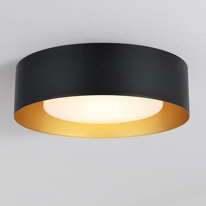 Modern Flush Mount Ceiling Light,Minimalist Close to Ceiling Lighting Fixture,Black and Gold Circular Ceiling lamp for Bedroom,Dining Room,Entry,Hallway,Balcony, Bathroom (12.5'')