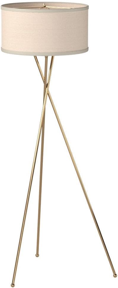 Brightech Jaxon LED Floor lamp, Modern Lamp for Living Rooms & Offices, Tall Lamp with Contemporary Drum Shade, Gold Tripod Standing Lamp for Bedroom Reading, Great Living Room Decor - Brass