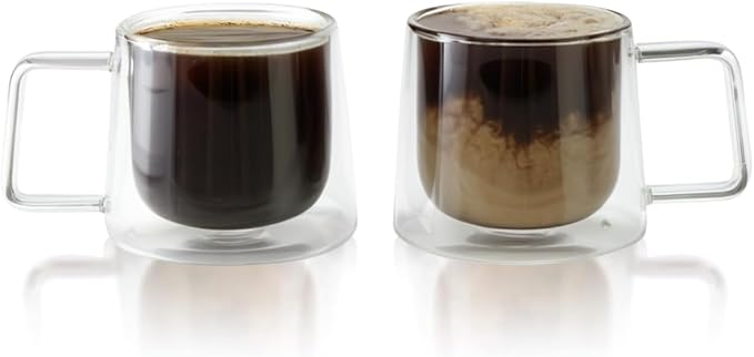 LEMONSODA Double Walled Glass Coffee Drink Mug with Handle - Set of 2 (250 mL / 8.5 fl. oz) Insulated Thermal Mugs Glasses For Tea, Coffee, Latte, Cappucino, Cafe, Milk - Housewarming Gifts