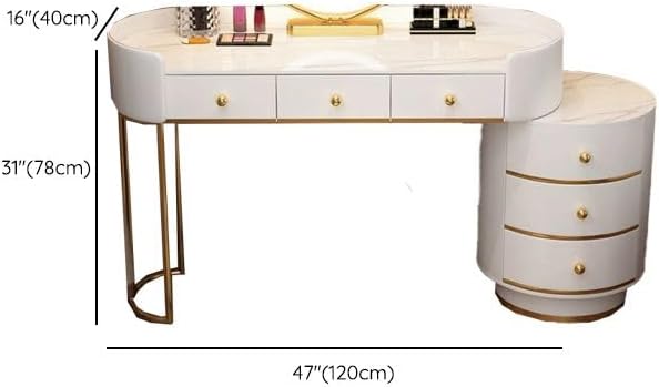 KWOKING Contemporary Make-up Vanity with Slate Stone Top & Storage Drawers Bedroom Dressing Table Storage Cabinet Integrated Table White - Makeup Vanity & Mirror 47" L x 16" W x 31" H