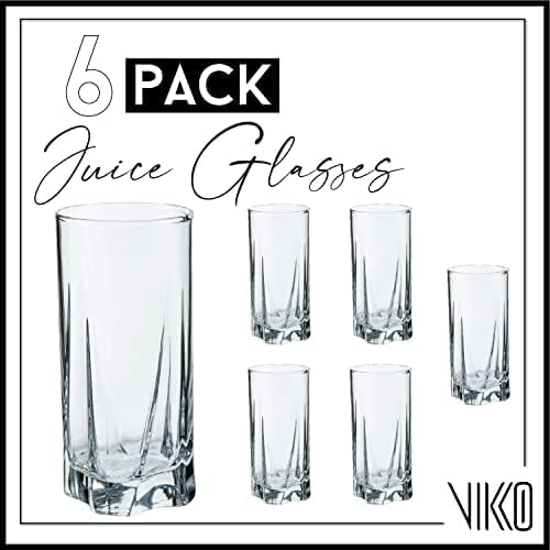 Vikko Drinking Glasses, 12 Oz Drinking Glasses Set of 6, Crystal Clear Glass Cups for Water or Juice, Highball Glass Tumbler & Water Glasses for Drinking