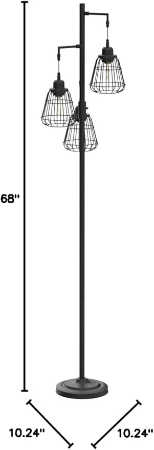 9MMML 68” Living Room Floor Lamp, Industrial Farmhouse 3 Teardrop Cage Standing Lamp,Black Tall Floor Lamp for Bedroom Office, 3 LED Edison Bulbs Included