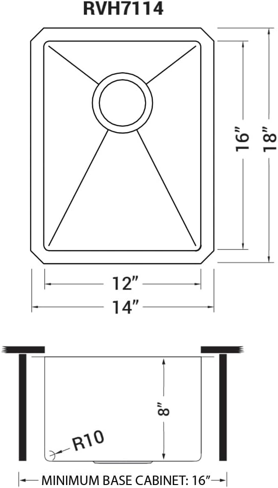 Ruvati 14-inch Undermount Wet Bar Prep Sink Tight Radius 16 Gauge Stainless Steel Single Bowl - RVH7114