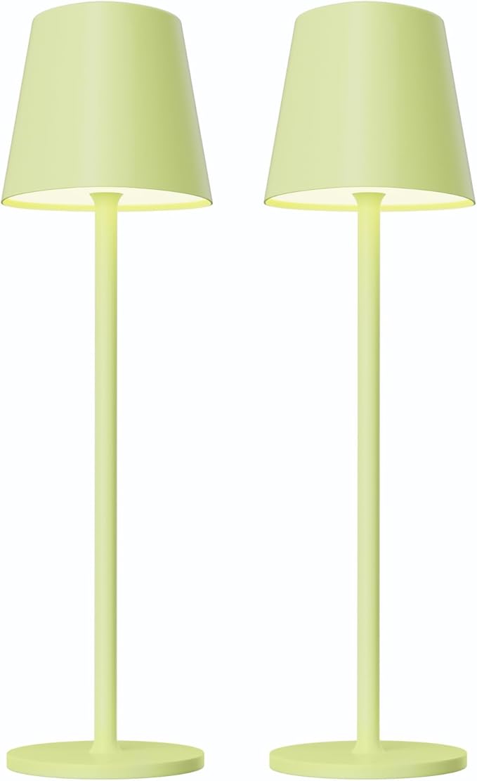 Kakanuo Yellow Green Cordless Table Lamps, Rechargeable Lamp, Battery Operated Lamps, Touch Control Table Lamps, 3 Color Temperature, Stepless Dimmable, LED Portable Wireless Battery Lamp, Set of 2
