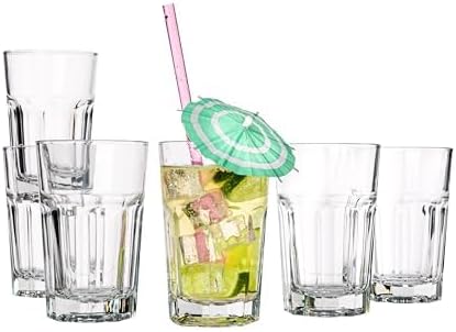 Vikko Drinking Glasses, 9 Ounce Glass Cups, Durable Glasses Drinking Set of 6, Stackable Water Glasses, Highball Glasses, Heavy Base Tumblers & Water Glasses, Dishwasher Safe Cups for Kitchen