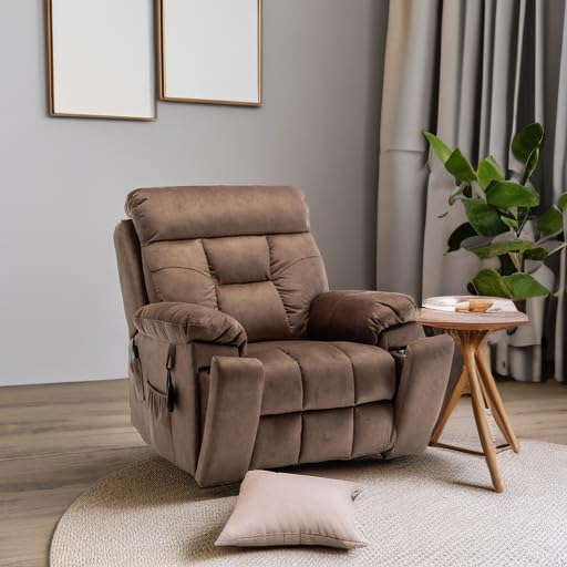 Oversized Power Lift Recliner Chair for Elderly - Extra Wide Big Man Recliner with Heat & Massage - Hidden Cup Holder - Single Motor 350 lbs Capacity