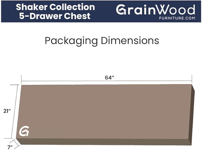 Grain Wood Furniture Shaker 5-Drawer Chest, Solid Wood with Natural Finish