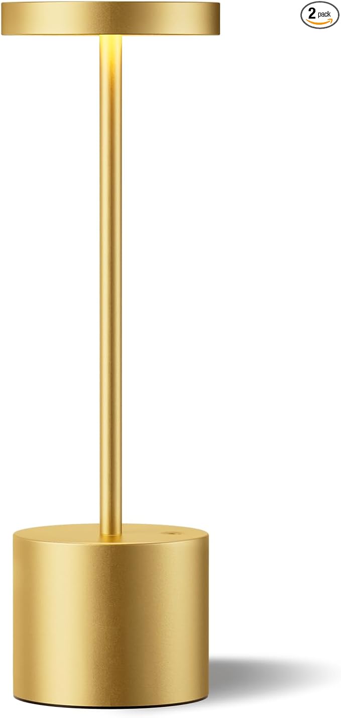 Kakanuo Cordless Lamp, Rechargeable Lamp, Touch Control, 3 Color Temperature, LED Outdoor Wireless, Battery Operated Lamps, Stepless Dimmable, Gold