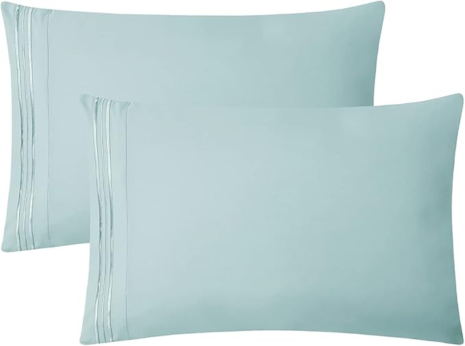 Clara Clark Bed Sheets, Premier 1800 Series 4 Piece Bed Sheet Set, Deep Pocket, Wrinkle, Fade, Stain Resistant, Luxury Soft Bedding Sheets & Pillowcases, Full, Light Blue Aqua