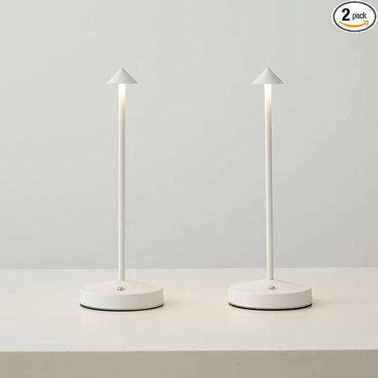 2 PACK Cordless Lamps,Battery Rechargeable Table Lamp,Portable Lamps,2 Level Brightness Dimmable Night Light,Minimalist Design,Cordless Table Lamps for Living Room/Restaurant/Couple Dinne(White)