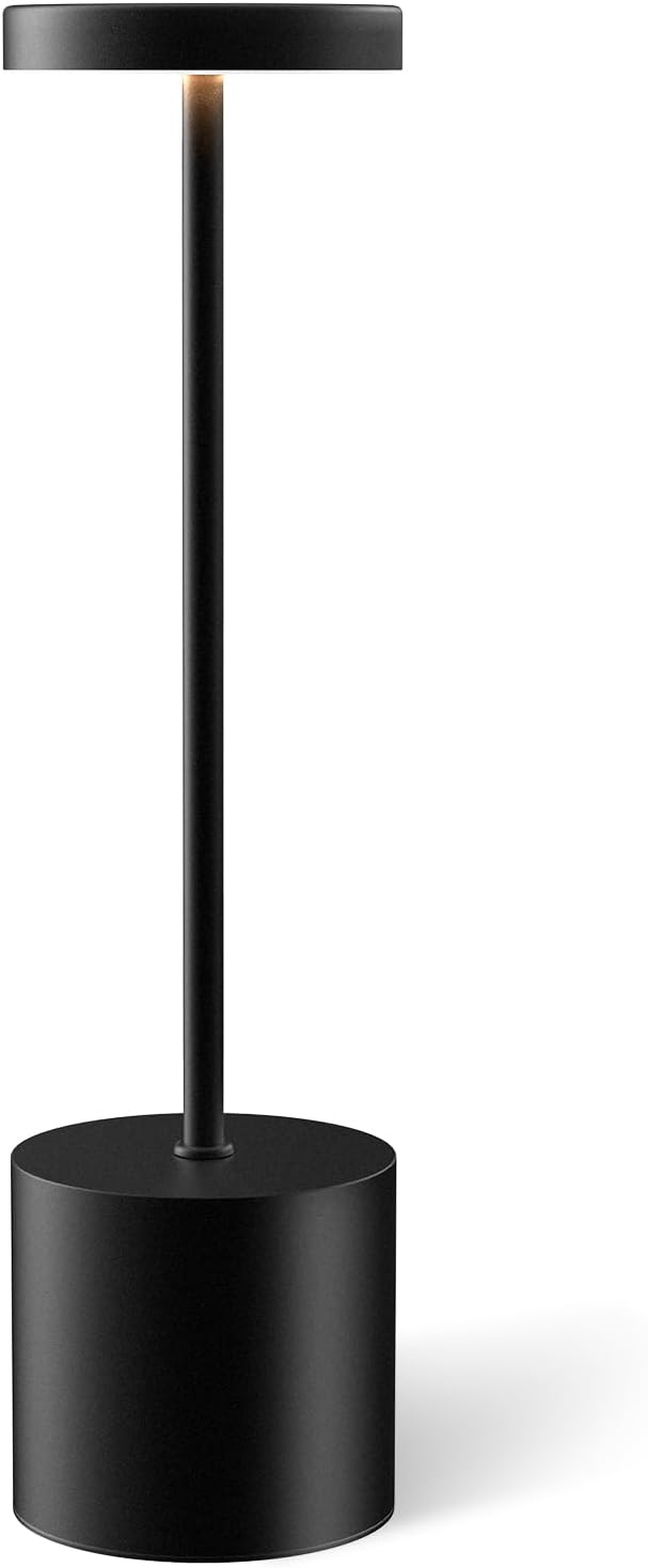 Rechargeable Table Lamp –Outdoor Touch Cordless Desk Lamps, 5000mAh Battery Operated Lamp with 3-Color Dimmable Light, Portable LED Lamp for Bedroom, Dining Room, Patio, Outdoor (Black)