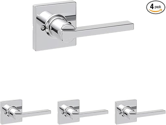 Kwikset Casey Dummy Door Handle, Single Sided Lever for Closets, French Double Doors, and Pantry, Polished Chrome Non-Turning Reversible Interior Push/Pull Lever (Pack of 4)