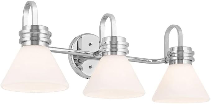 KICHLER Farum 26" 3-Light Vanity Light with Opal Glass in Chrome, for Single or Double Vanity, Over a Mirror, Powder Room, Bathroom, (26" W x 9.5" H), 55155CH