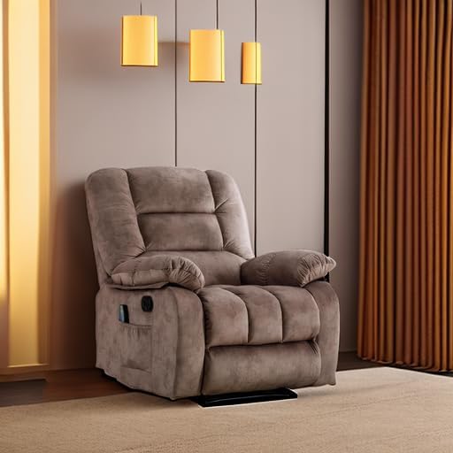 ANJHOME Overstuffed Massage Recliner Chairs with Heat and Vibration, Soft Fabric Single Manual Reclining Chair for Living Room, Camel