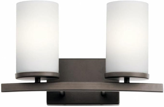 Kichler Crosby 15" 2 Light Vanity Light Satin Etched Cased Opal Olde Bronze®