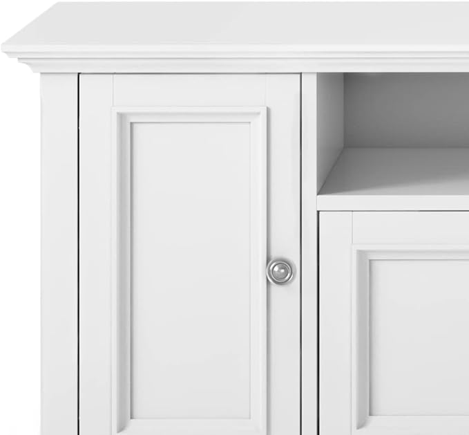 SIMPLIHOME Amherst 72-inch Wide Solid Wood TV Stand in White, Transitional-Style Media Console for Living Room with Cable Management and Adjustable Shelves, Fits 80" TVs