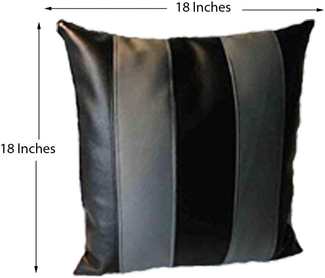 D DOLLY LAMB Lambskin Leather Pillow Cover - Sofa Cushion Case - Decorative Throw Covers for Living Room & Bedroom, 16x16 Inches - Black Grey Pack of 2