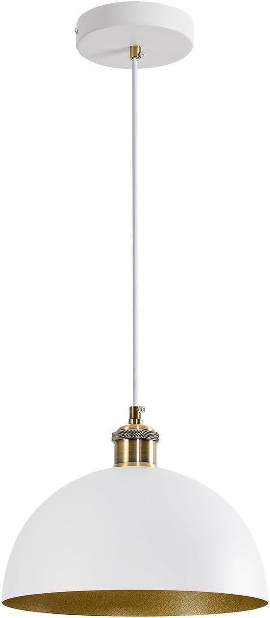 Vintage Industrial Pendant Light 9.84" Farmhous Dome Pendant Light White and Gold Finish Lighting lamp line Length 78.74" Kitchen Island, Bedroom, Corridor