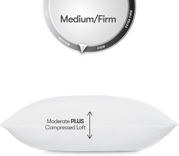 Serta Down Illusion Soft Hypoallergenic Medium/Firm Bed Pillows for Side, Stomach or Back Sleepers (2 Pack), King, White