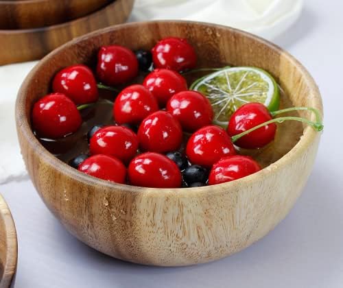 Hand-Crafted From Solid Acacia Wood Salad Bowls 7.1 or 7.9 Inches Set of 2 Individual Large Wood Bowl for Fruits Salads and Decoration Fruit Bowl for Snacks