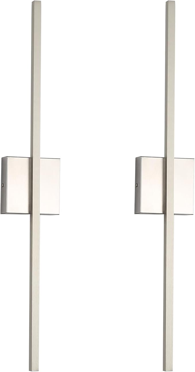 Wall Sconces Set of Two, LED Dimmable Sconces Wall Lighting, Brushed Nickel Modern Wall Sconce Light for Bathroom, Living Room, Bedroom, Hardwired 3000K 28''(2Pack)