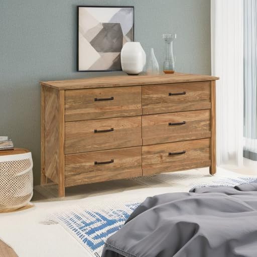 Sauder Cannery Bridge 6 Drawer Dresser Bedroom Dresser Chest of Drawers Wooden, in Sindoori Mango