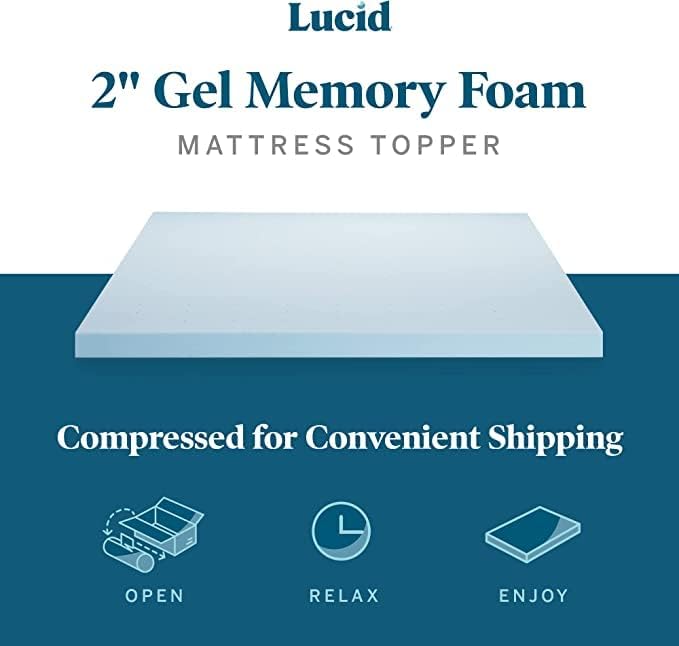 LUCID 2 Inch Gel Memory Foam Mattress Topper with Cover - Twin - White - CertiPur-US Certified - Machine Wash - Temperature Control